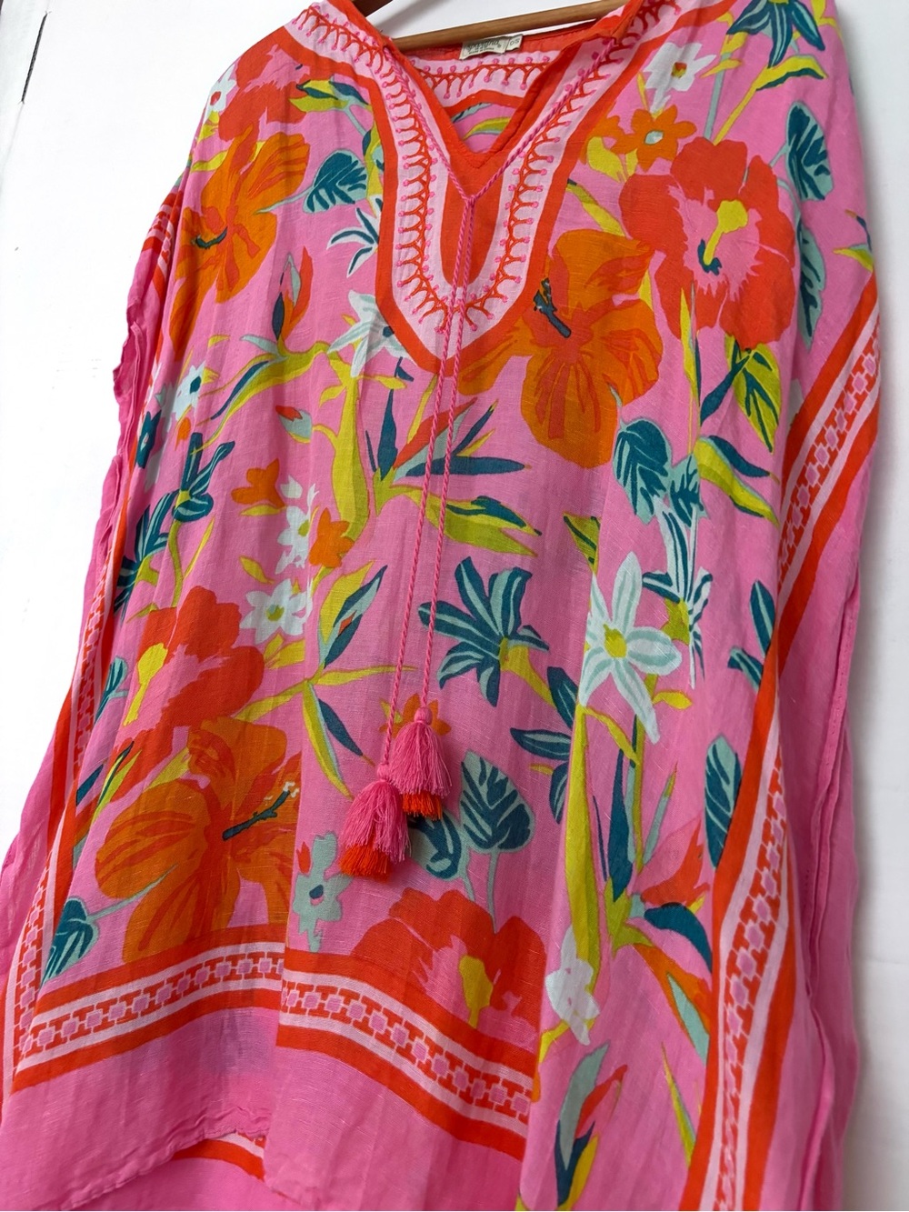 Spartina 449 Pink Tropical Floral Tassel Swimsuit Coverup Resort One Size - Picture 4 of 13